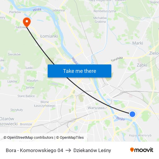 Bora - Komorowskiego 04 to Dziekanów Leśny map