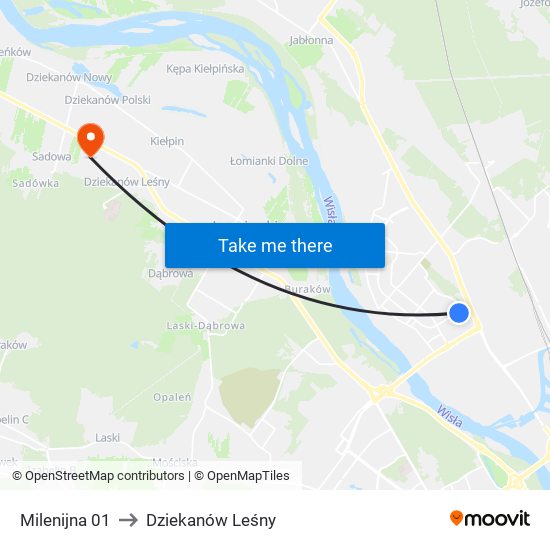 Milenijna 01 to Dziekanów Leśny map