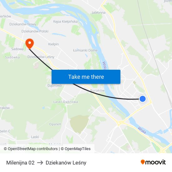 Milenijna to Dziekanów Leśny map