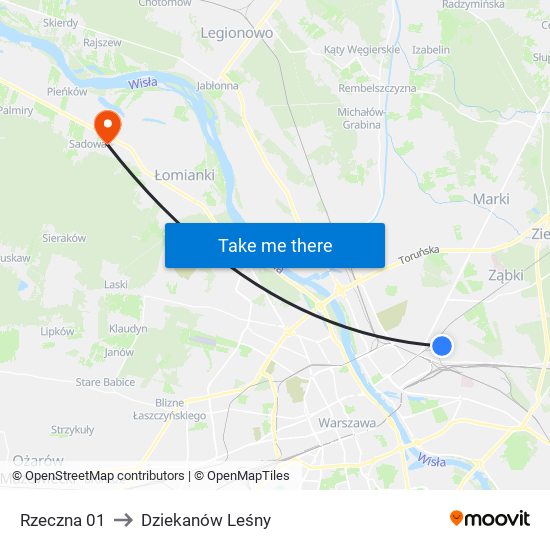 Rzeczna 01 to Dziekanów Leśny map