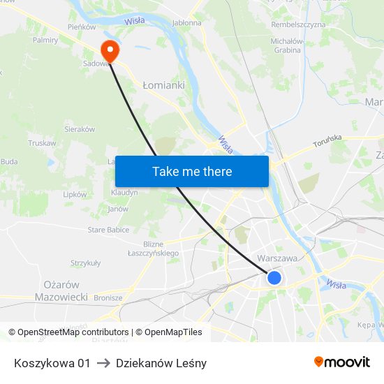 Koszykowa 01 to Dziekanów Leśny map