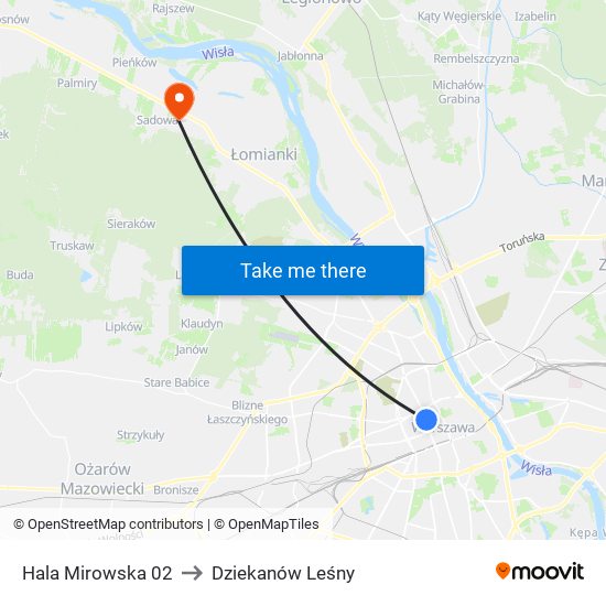 Hala Mirowska to Dziekanów Leśny map