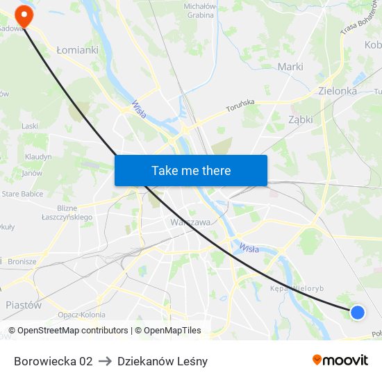 Borowiecka 02 to Dziekanów Leśny map