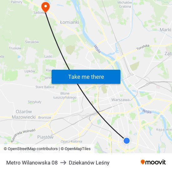 Metro Wilanowska to Dziekanów Leśny map