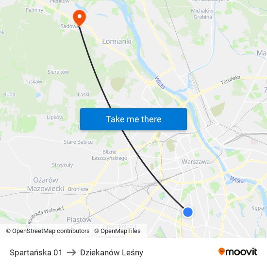 Spartańska 01 to Dziekanów Leśny map