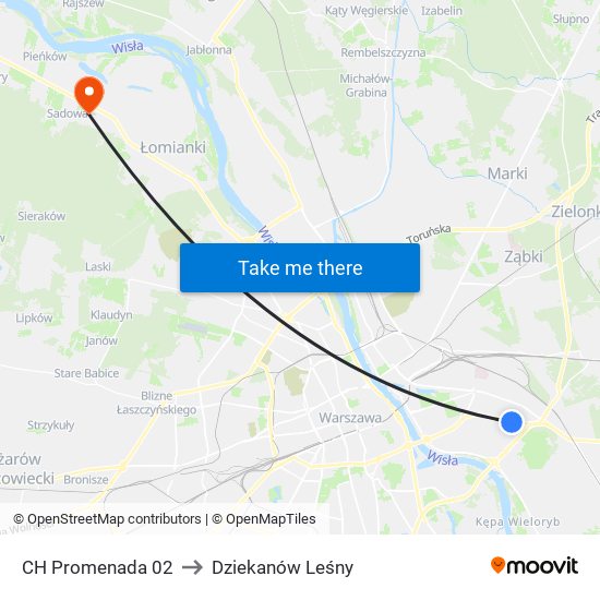 CH Promenada to Dziekanów Leśny map