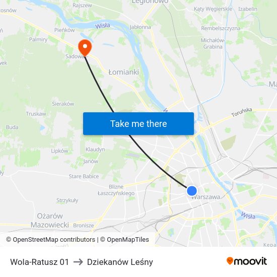 Wola-Ratusz to Dziekanów Leśny map