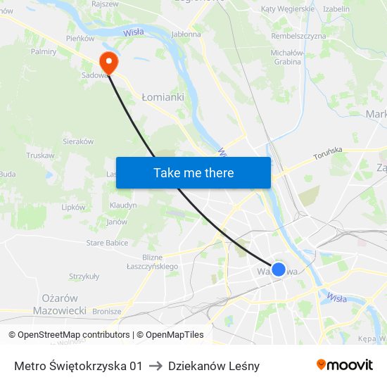 Metro Świętokrzyska 01 to Dziekanów Leśny map