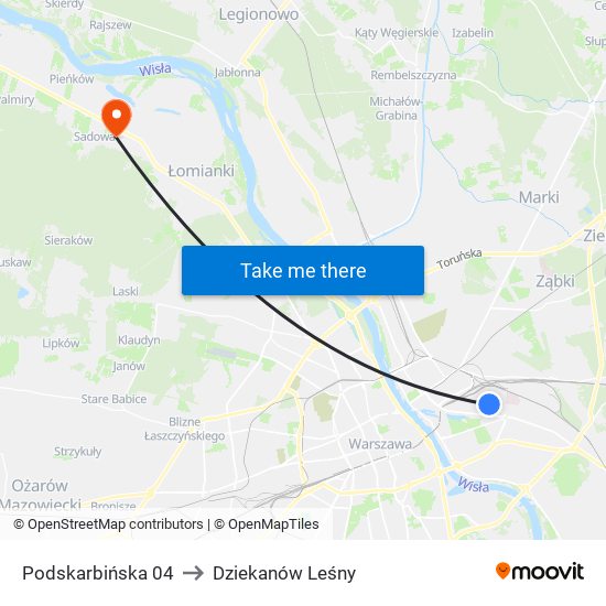 Podskarbińska 04 to Dziekanów Leśny map