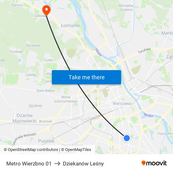 Metro Wierzbno 01 to Dziekanów Leśny map