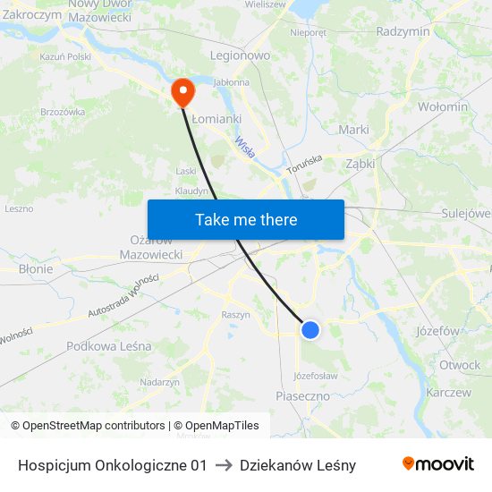 Hospicjum Onkologiczne 01 to Dziekanów Leśny map