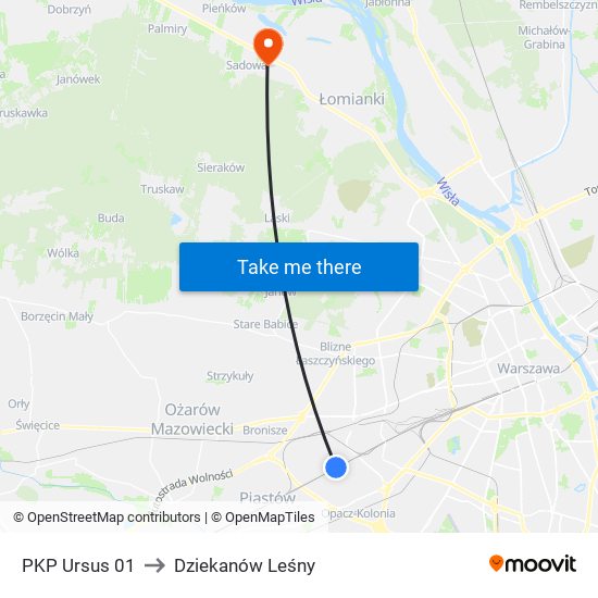 PKP Ursus 01 to Dziekanów Leśny map
