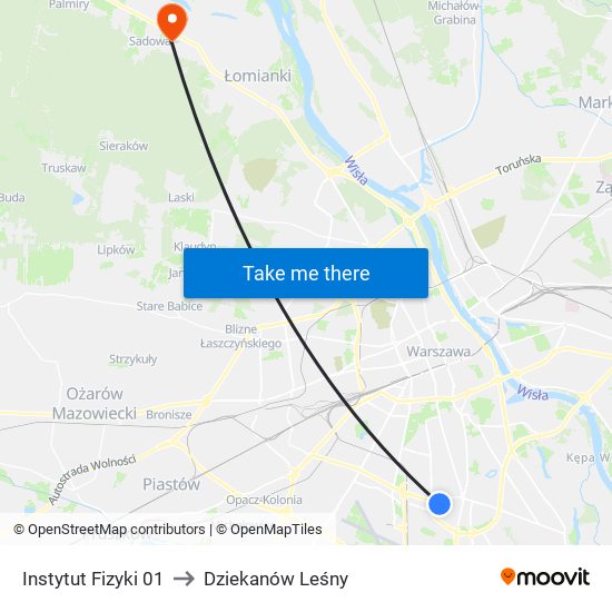 Instytut Fizyki to Dziekanów Leśny map