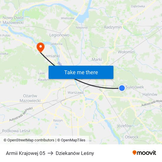 Armii Krajowej 05 to Dziekanów Leśny map