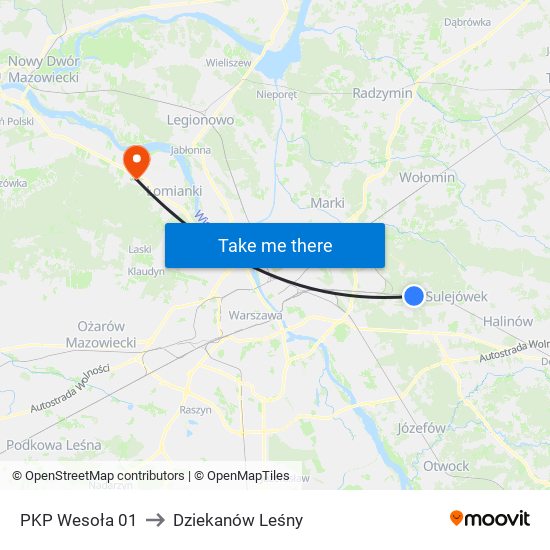 PKP Wesoła 01 to Dziekanów Leśny map