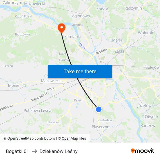 Bogatki 01 to Dziekanów Leśny map