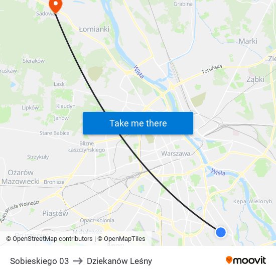 Sobieskiego 03 to Dziekanów Leśny map