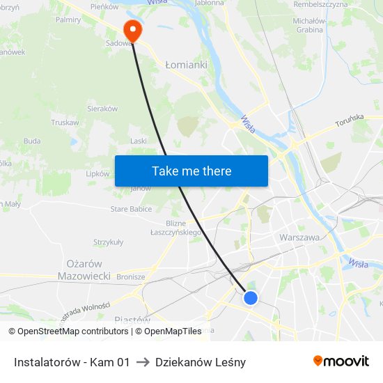 Instalatorów - Kam 01 to Dziekanów Leśny map