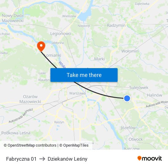 Fabryczna 01 to Dziekanów Leśny map