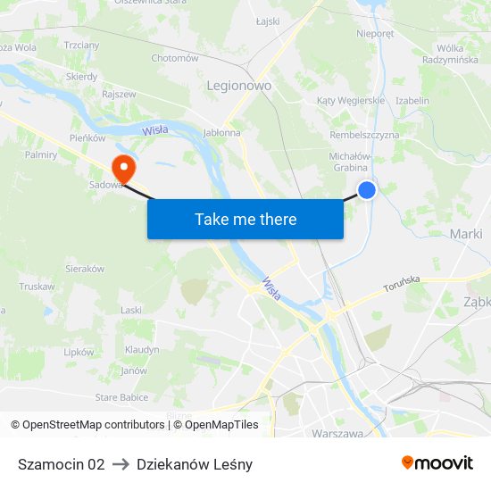 Szamocin to Dziekanów Leśny map