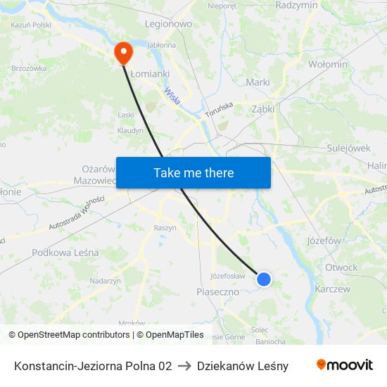 Konstancin-Jeziorna Polna 02 to Dziekanów Leśny map