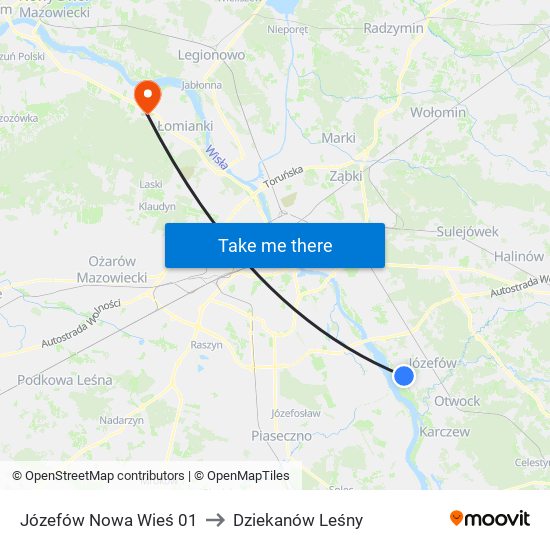 Józefów Nowa Wieś 01 to Dziekanów Leśny map