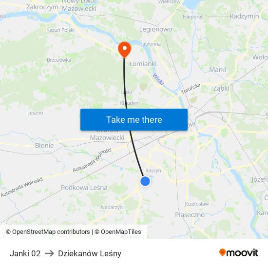 Janki 02 to Dziekanów Leśny map