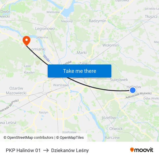 PKP Halinów 01 to Dziekanów Leśny map