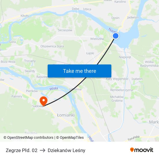 Zegrze Płd. to Dziekanów Leśny map