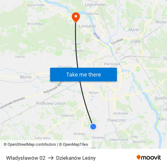 Władysławów 02 to Dziekanów Leśny map