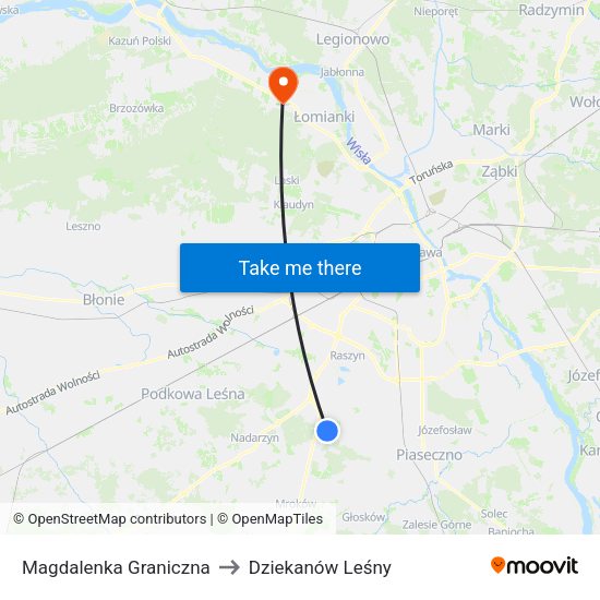 Magdalenka Graniczna to Dziekanów Leśny map