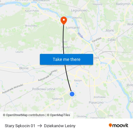 Stary Sękocin to Dziekanów Leśny map