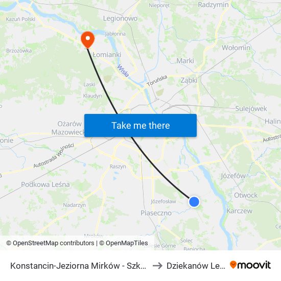 Konstancin-Jeziorna Mirków - Szkoła 02 to Dziekanów Leśny map