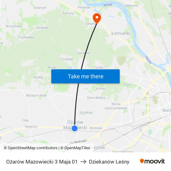 Ożarów Mazowiecki 3 Maja 01 to Dziekanów Leśny map