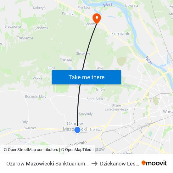 Ożarów Mazowiecki Sanktuarium 02 to Dziekanów Leśny map