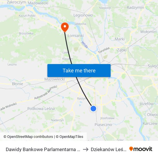 Dawidy Bankowe Parlamentarna 02 to Dziekanów Leśny map