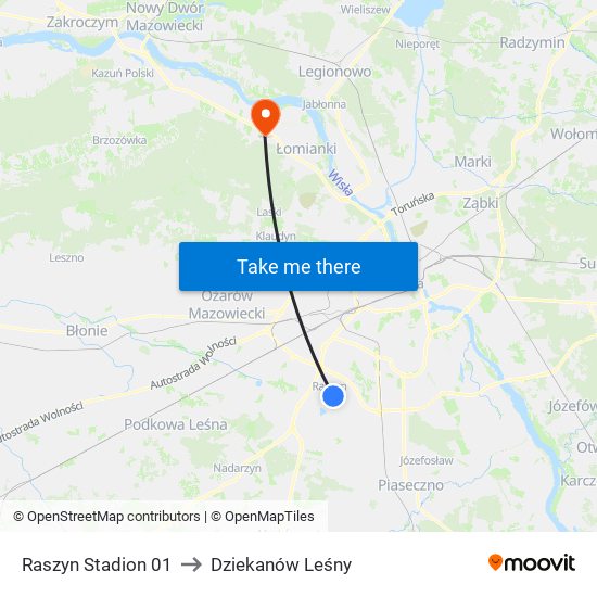 Raszyn Stadion 01 to Dziekanów Leśny map