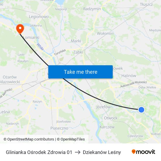 Glinianka Ośrodek Zdrowia 01 to Dziekanów Leśny map