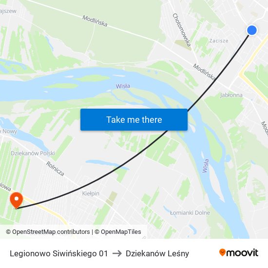 Legionowo Siwińskiego 01 to Dziekanów Leśny map