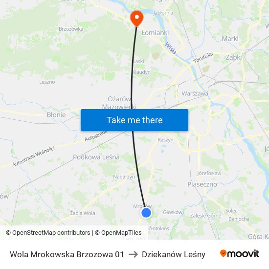 Wola Mrokowska Brzozowa 01 to Dziekanów Leśny map