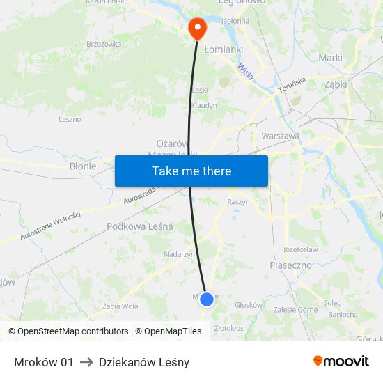 Mroków 01 to Dziekanów Leśny map