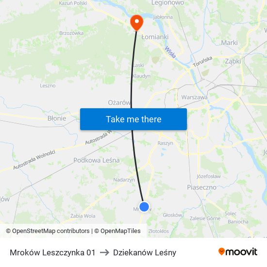 Mroków Leszczynka 01 to Dziekanów Leśny map