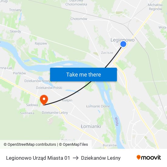 Legionowo Urząd Miasta to Dziekanów Leśny map