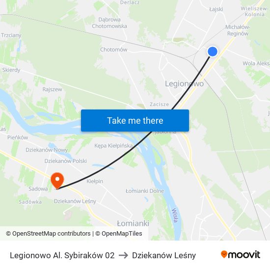 Legionowo Al. Sybiraków 02 to Dziekanów Leśny map