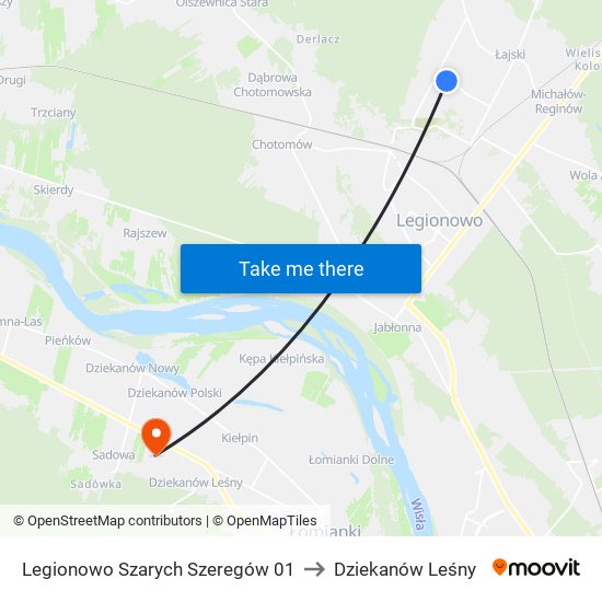 Legionowo Szarych Szeregów to Dziekanów Leśny map