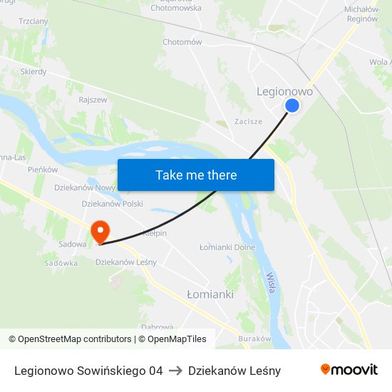 Legionowo Sowińskiego 04 to Dziekanów Leśny map