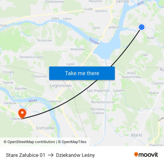 Stare Załubice 01 to Dziekanów Leśny map