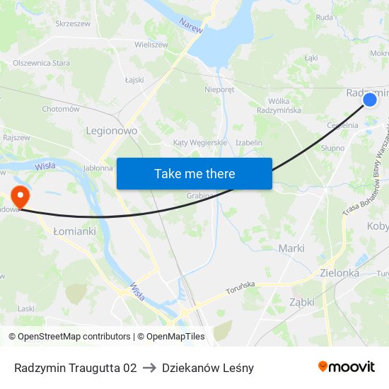 Radzymin Traugutta 02 to Dziekanów Leśny map