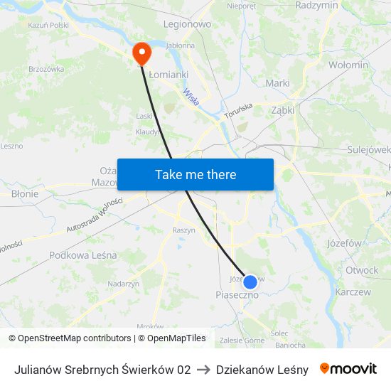 Julianów Srebrnych Świerków 02 to Dziekanów Leśny map