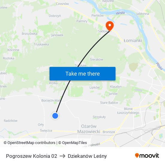 Pogroszew Kolonia 02 to Dziekanów Leśny map